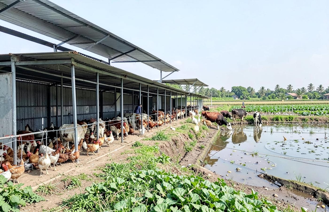 গ্রীন বাংলা এগ্রো ফার্মের হাঁস-মুরগির শেড, গবাদি পশু এবং মাছের পুকুর